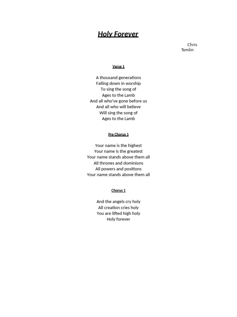 Holy Forever Lyrics by Chris Tomlin | PDF