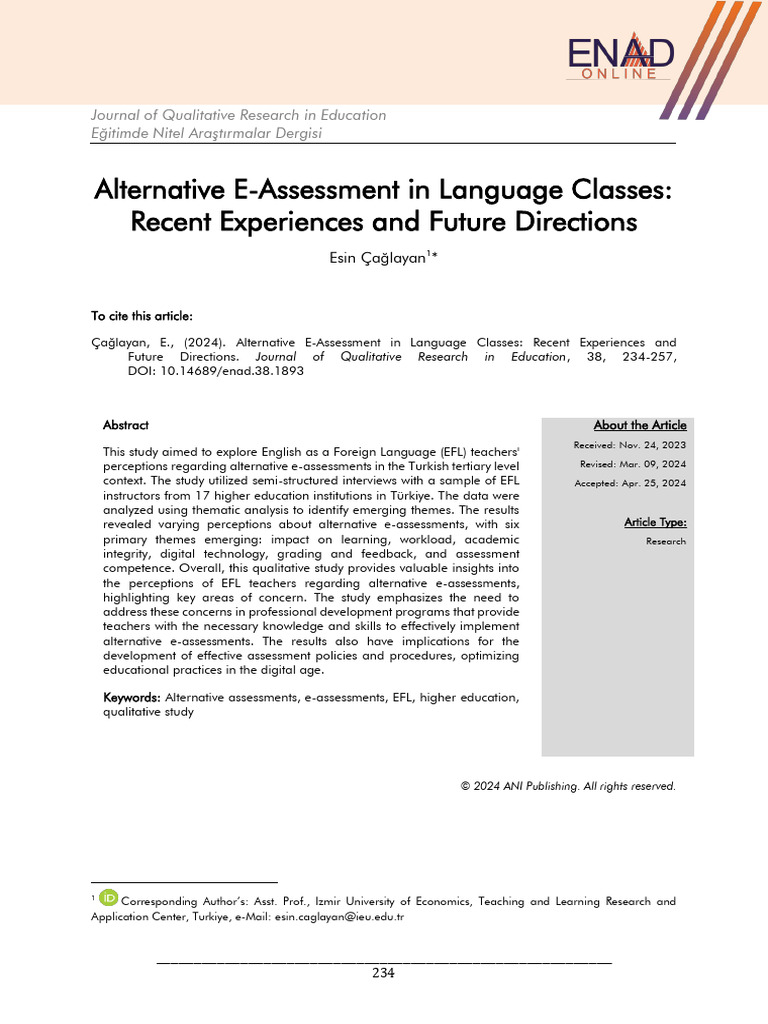 Alternative E-Assessment in EFL Classes | PDF | Educational Assessment ...