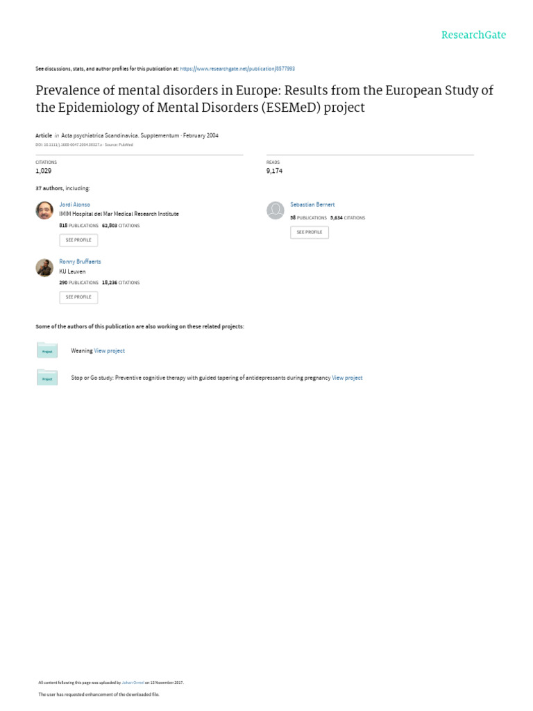 Prevalence of Mentaldisorders in Europe | PDF | Mental Disorder | Mood ...
