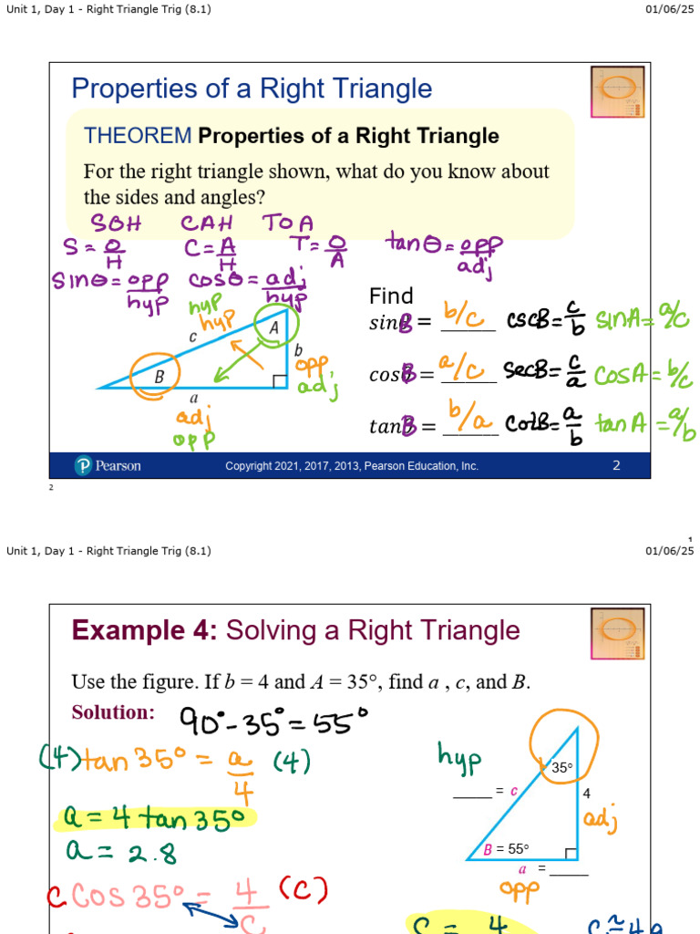 U1, D1 - Right Triangle Trig Notes | PDF | Elementary Geometry