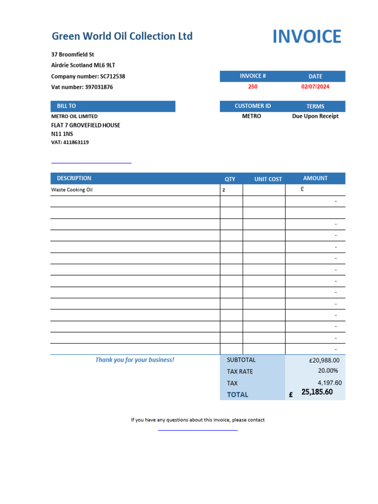 Invoice for Green World Oil Collection | PDF | Taxes | Government Finances