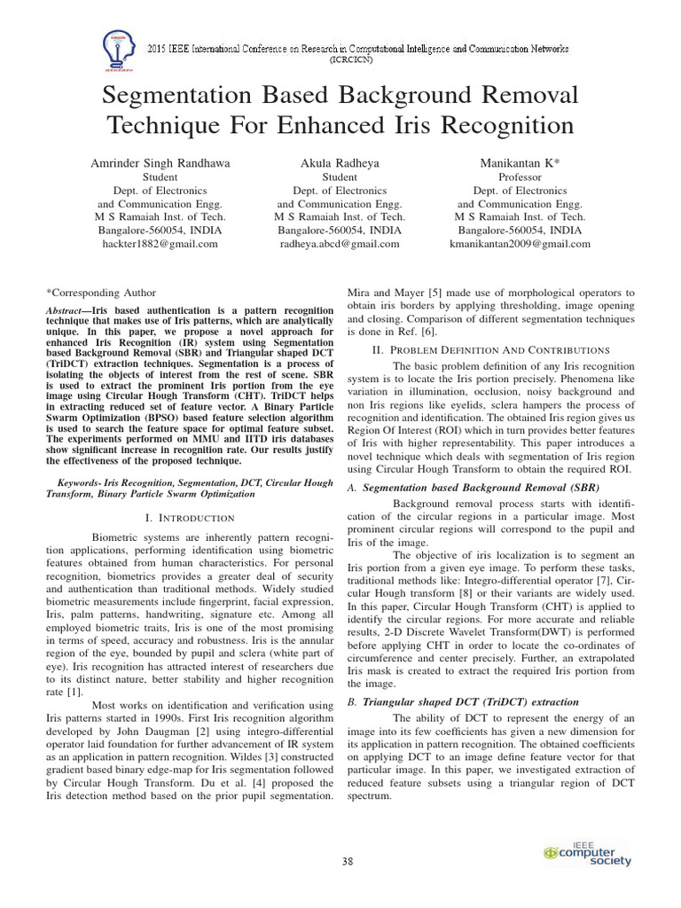 Enhanced Iris Recognition via SBR Technique | PDF | Image Segmentation ...