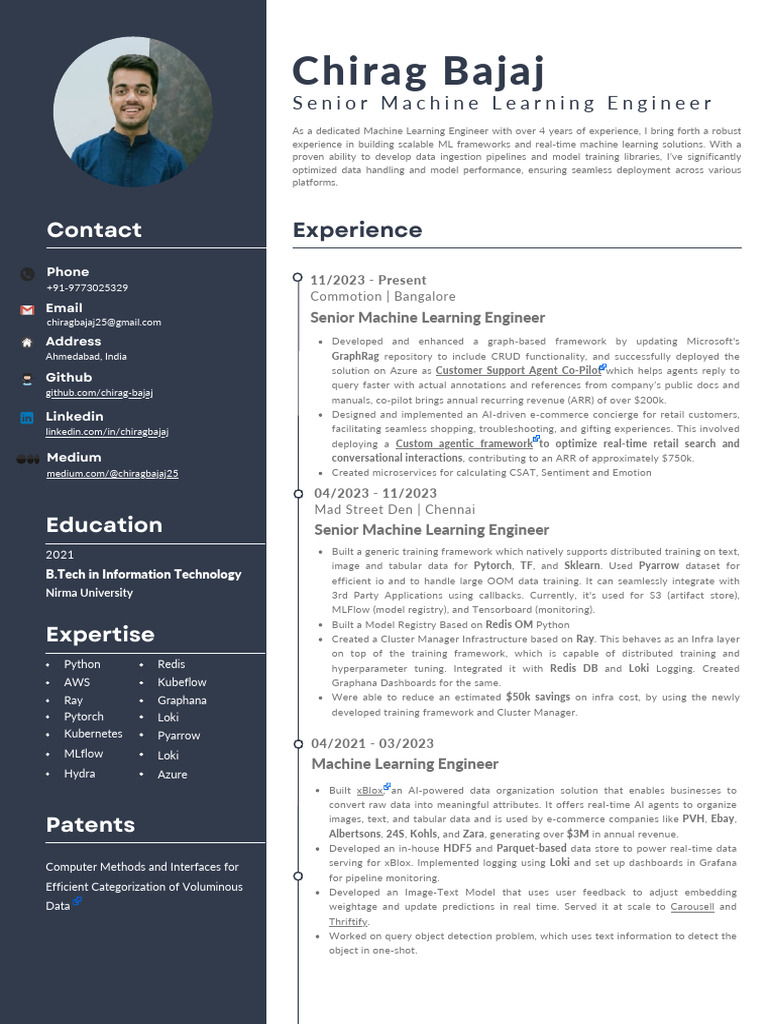 Chirag Bajaj: Machine Learning Engineer | PDF | Deep Learning | Machine ...