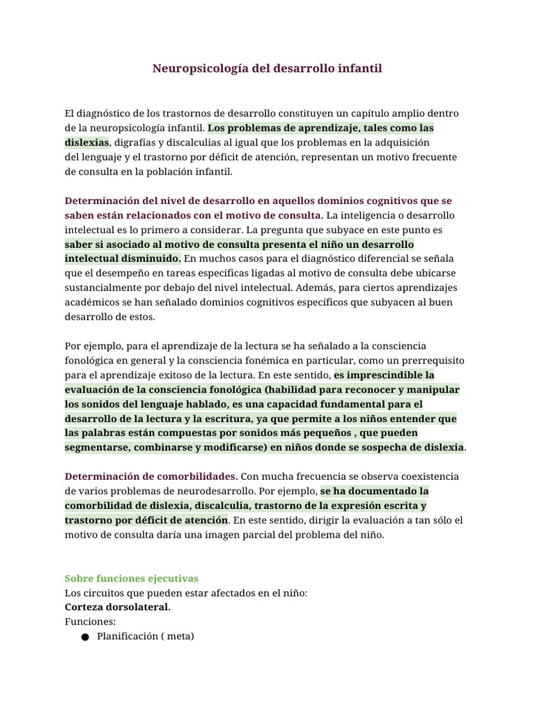 Neuropsicología del Desarrollo Infantil | PDF | Dislexia | Las emociones