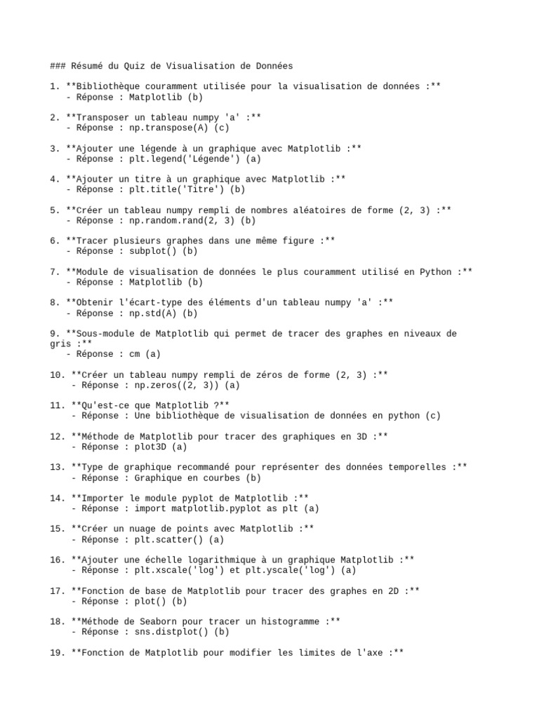 Quiz sur la Visualisation de Données Python | PDF | Ouverture (échecs ...