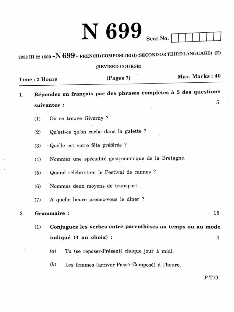 SSC - FRENCH - 2022 - March | PDF | Linguistique | Grammaire