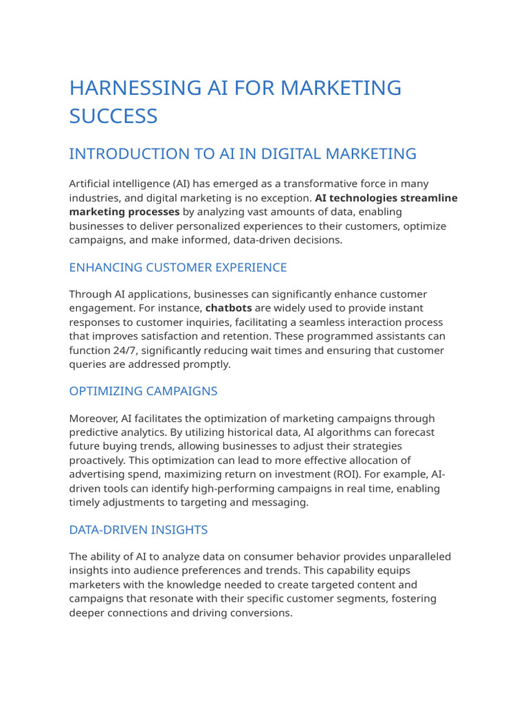 Harnessing AI For Marketing Success | PDF | Artificial Intelligence ...