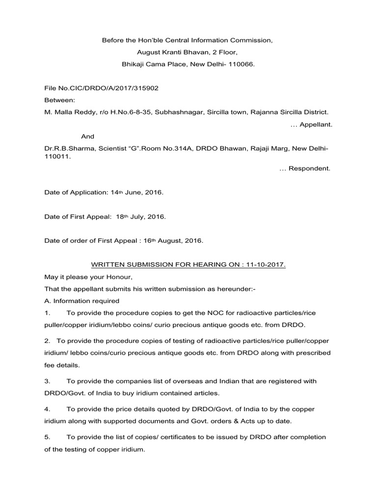 Written Submissions Manthena Rti Ii Pdf Public Law Justice