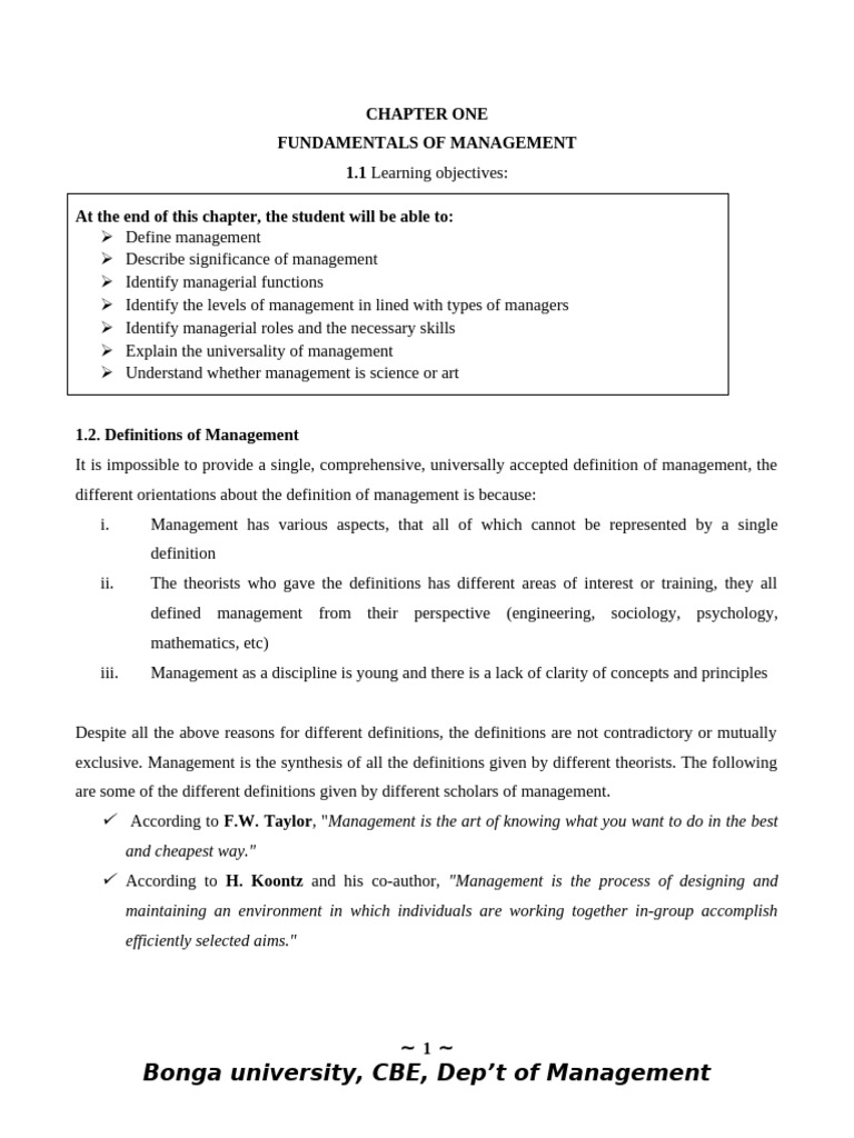CHAPTER 1 introduction to management | PDF | Goal | Science