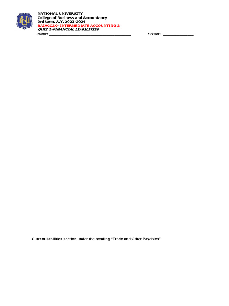 Quiz 1 - Financial Liab Answer Key | PDF | Bonds (Finance) | Expense