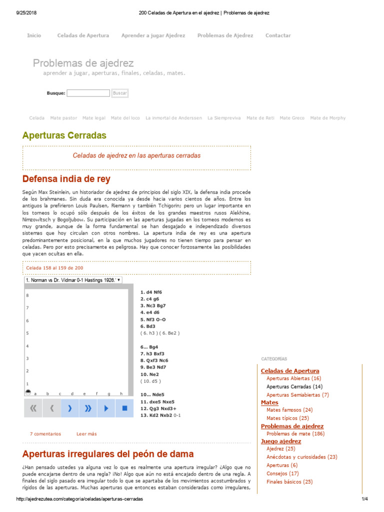 200 Celadas de Apertura en Ajedrez | PDF | Aperturas de ajedrez ...