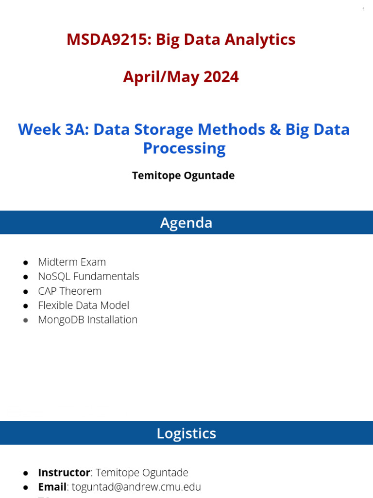Big Data Analytics Lecture 3A | PDF | Scalability | No Sql