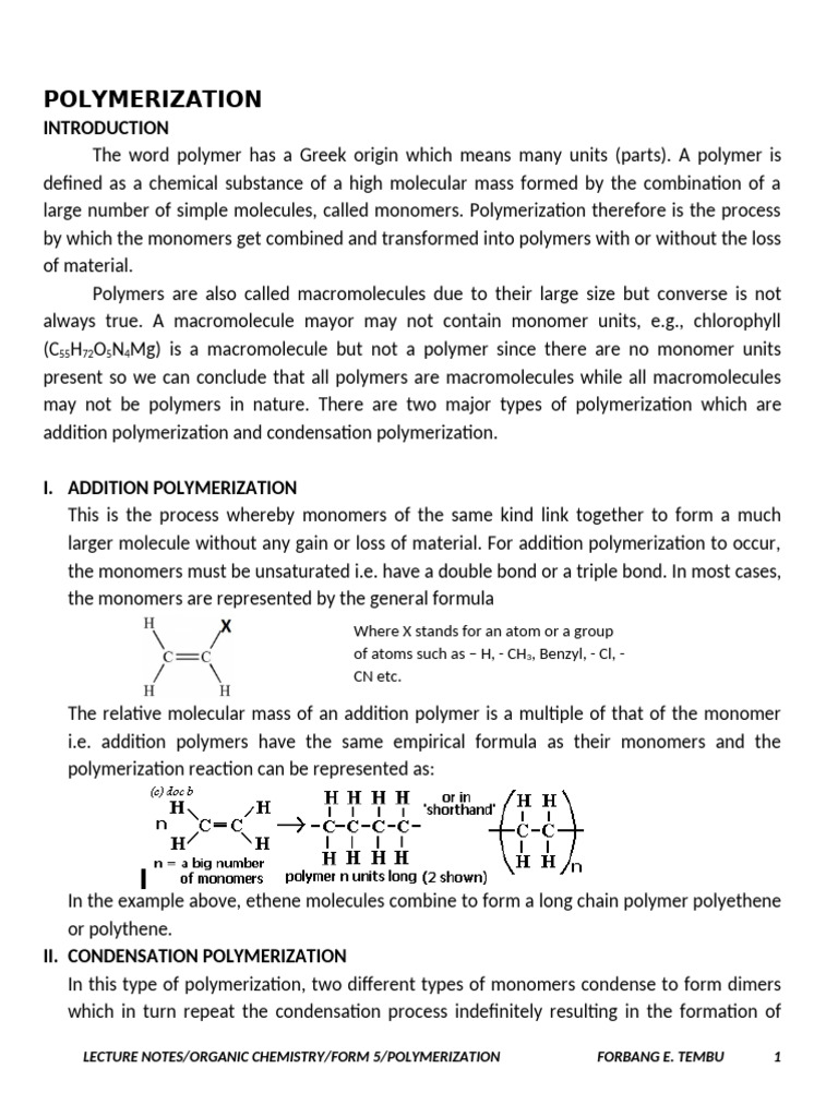 Understanding Polymerization Processes | PDF | Polymers | Polymerization