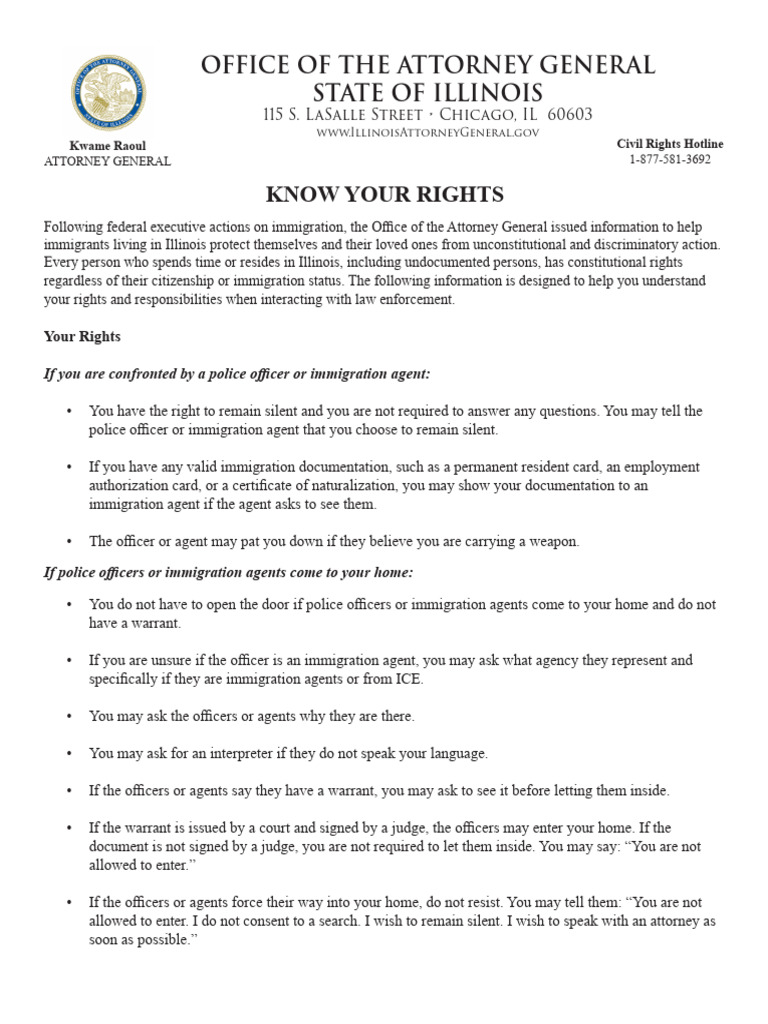 Know Your Rights: Immigrants in Illinois | PDF | Immigration | Civil ...