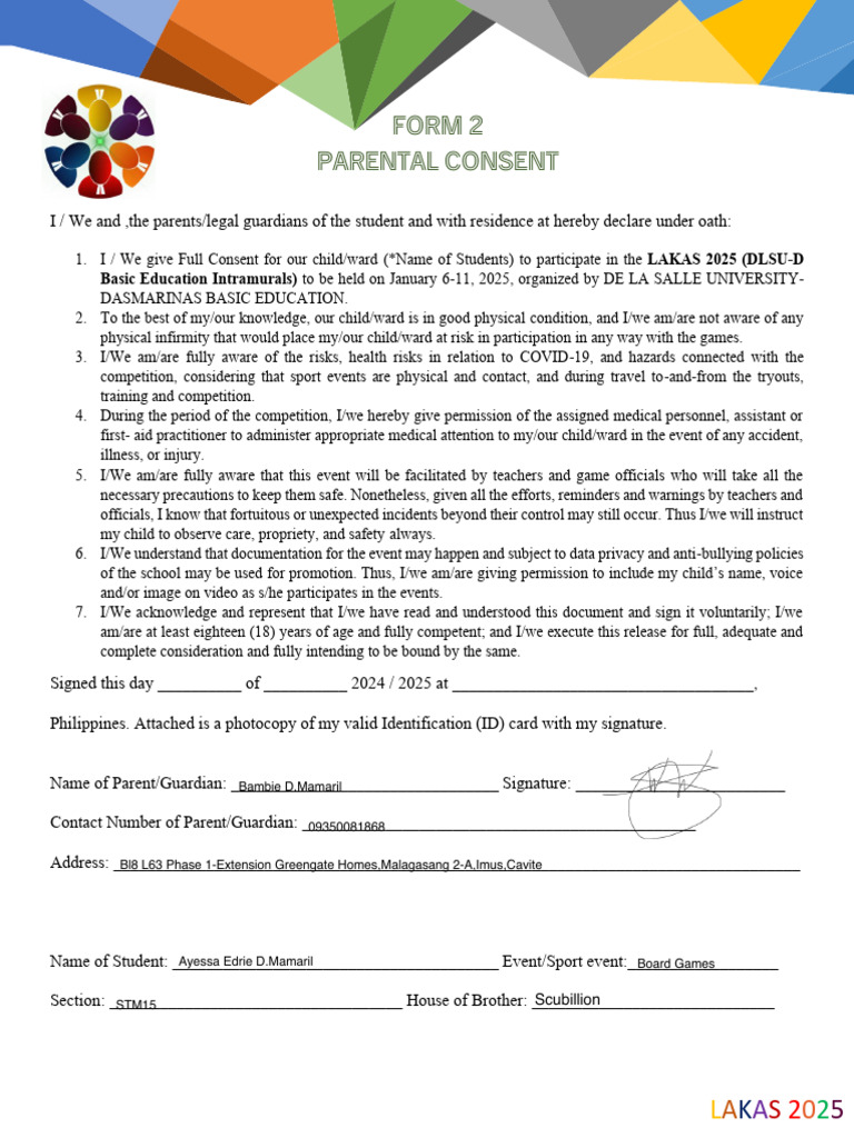 LAKAS 2025 Parental Consent Form | PDF | Informed Consent