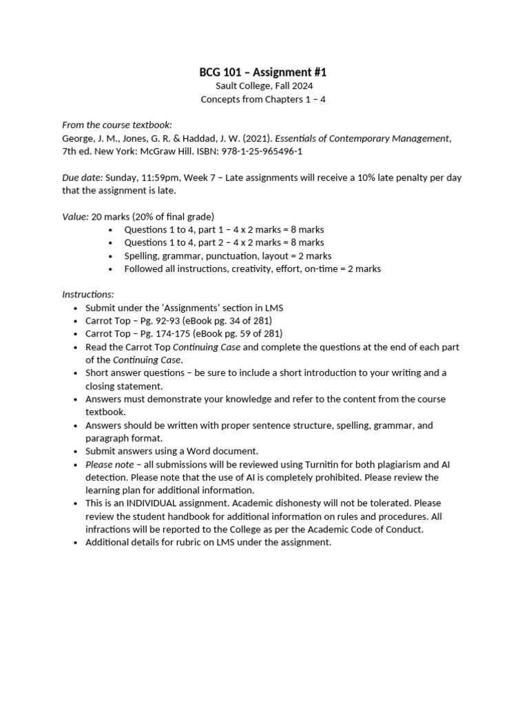 BCG 101 Assignment Guidelines Fall 2024 | PDF