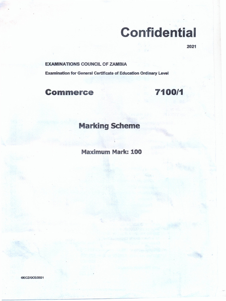 2021 GCE Commerce Marking Scheme | PDF | Banks | Cheque