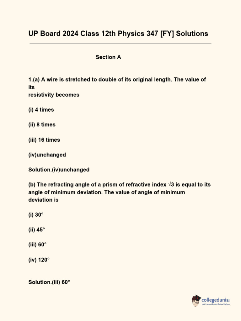 UP Board 2024 Class 12th Physics 347 FY Solutions | PDF | P–N Junction ...