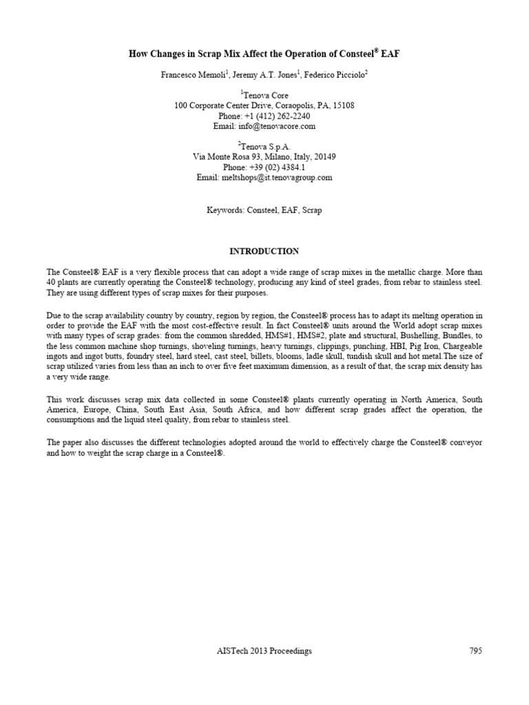 Impact of Scrap Mix on Consteel® EAF | PDF | Scrap | Metals