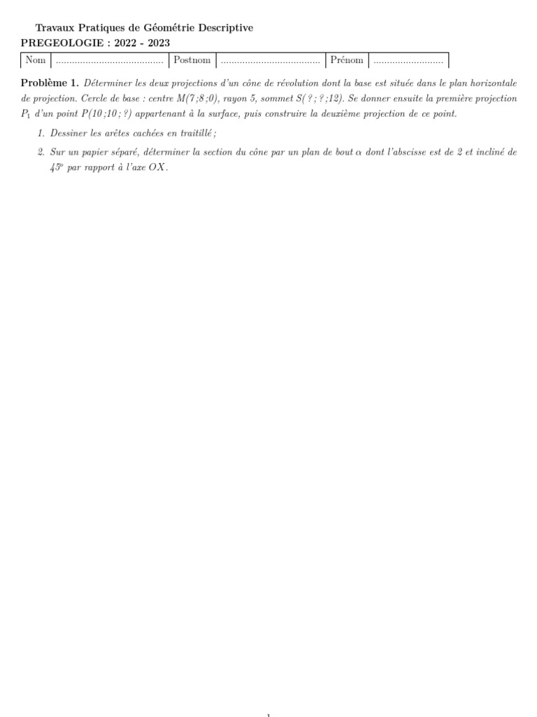 Travaux Pratiques de Géométrie 2022-2023 | PDF