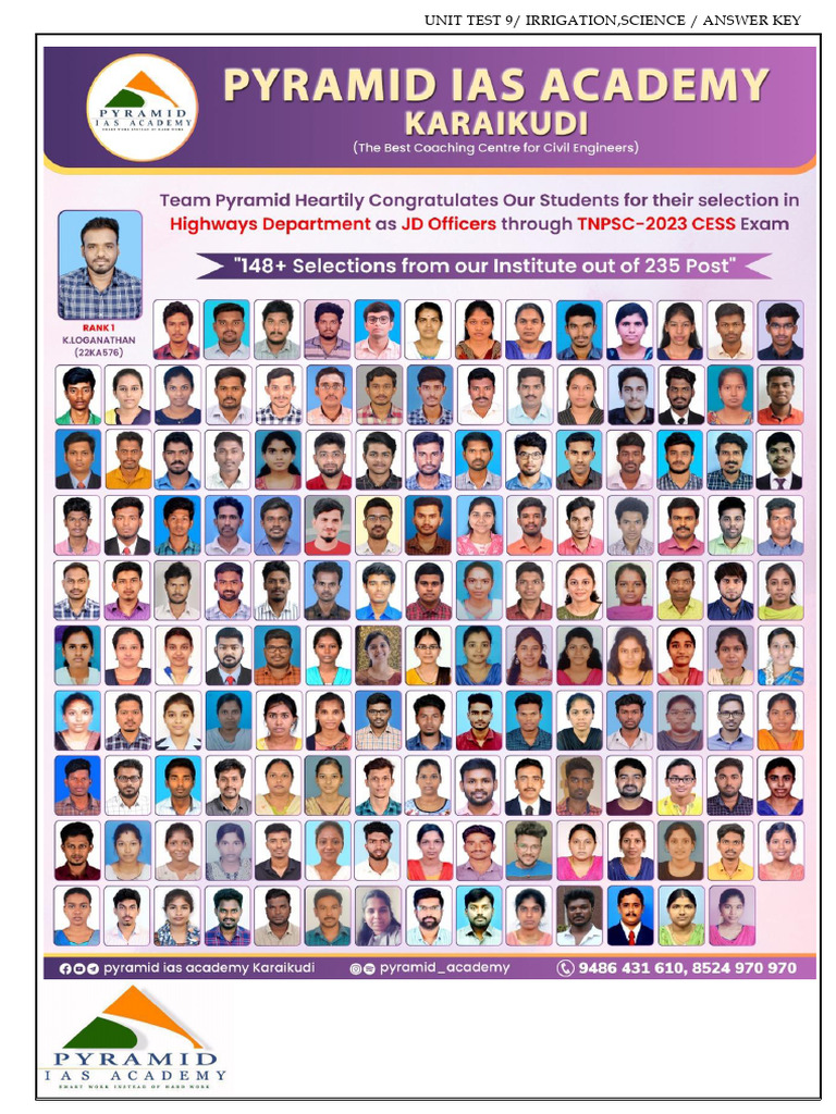 Unit Test 9 Irrigation, Science - Key | PDF