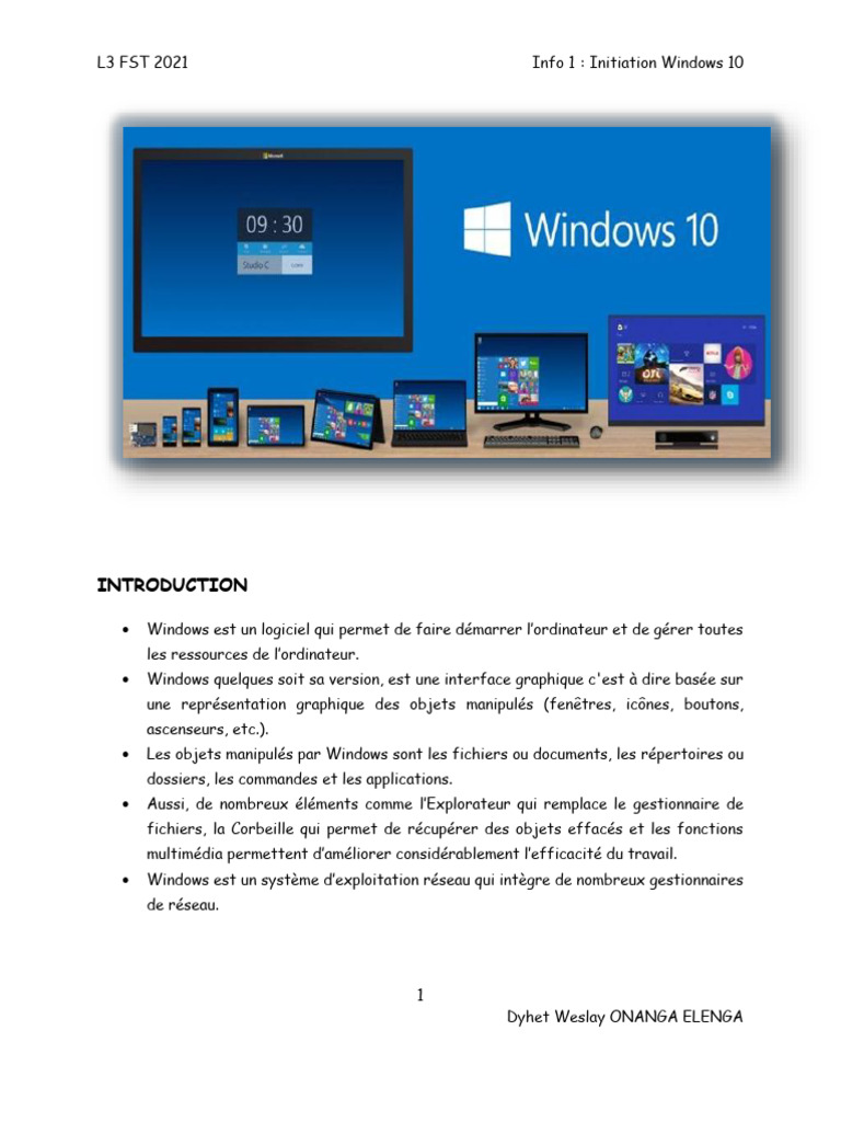 Initiation à Windows 10 : Guide Pratique | PDF | Windows 10 | Microsoft ...