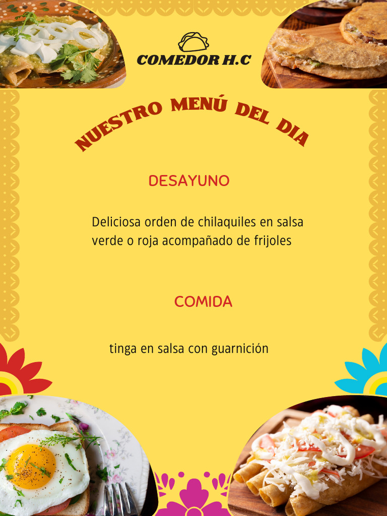 Menú de Comida Mexicana Tradicional Amarillo | PDF