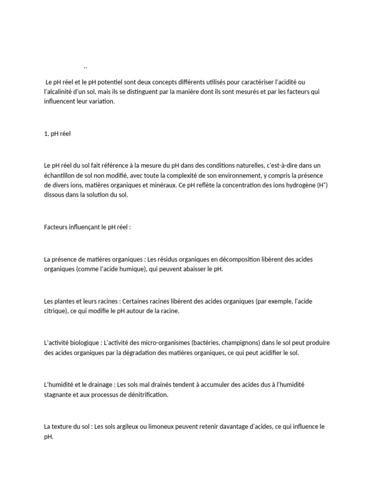 pH Réel et Potentiel du Sol | PDF | Sol (pédologie) | Ph