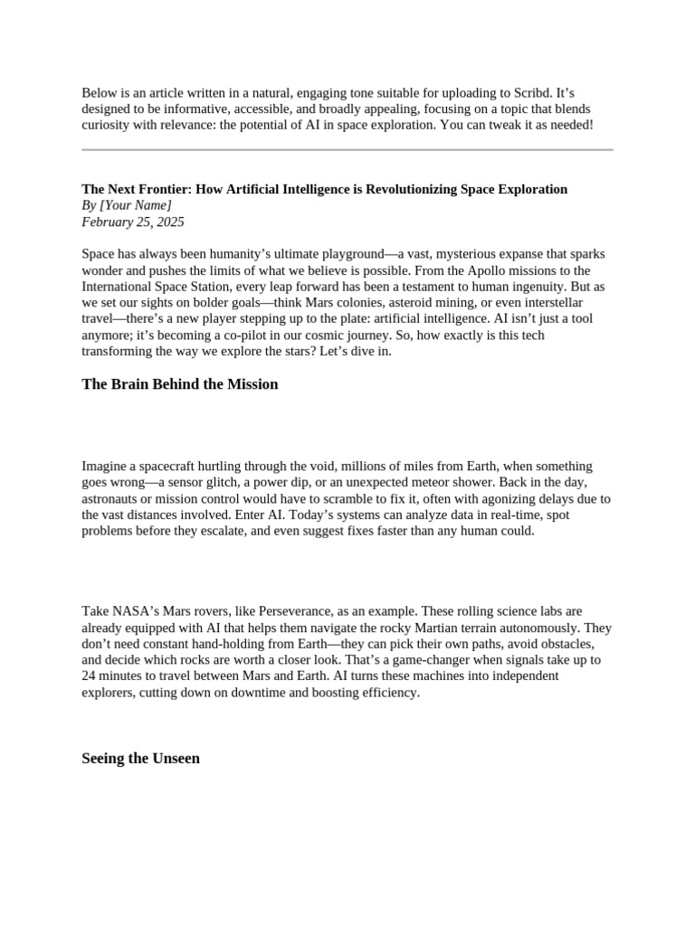 AI's Role in Space Exploration | PDF | Intelligence (AI) & Semantics ...