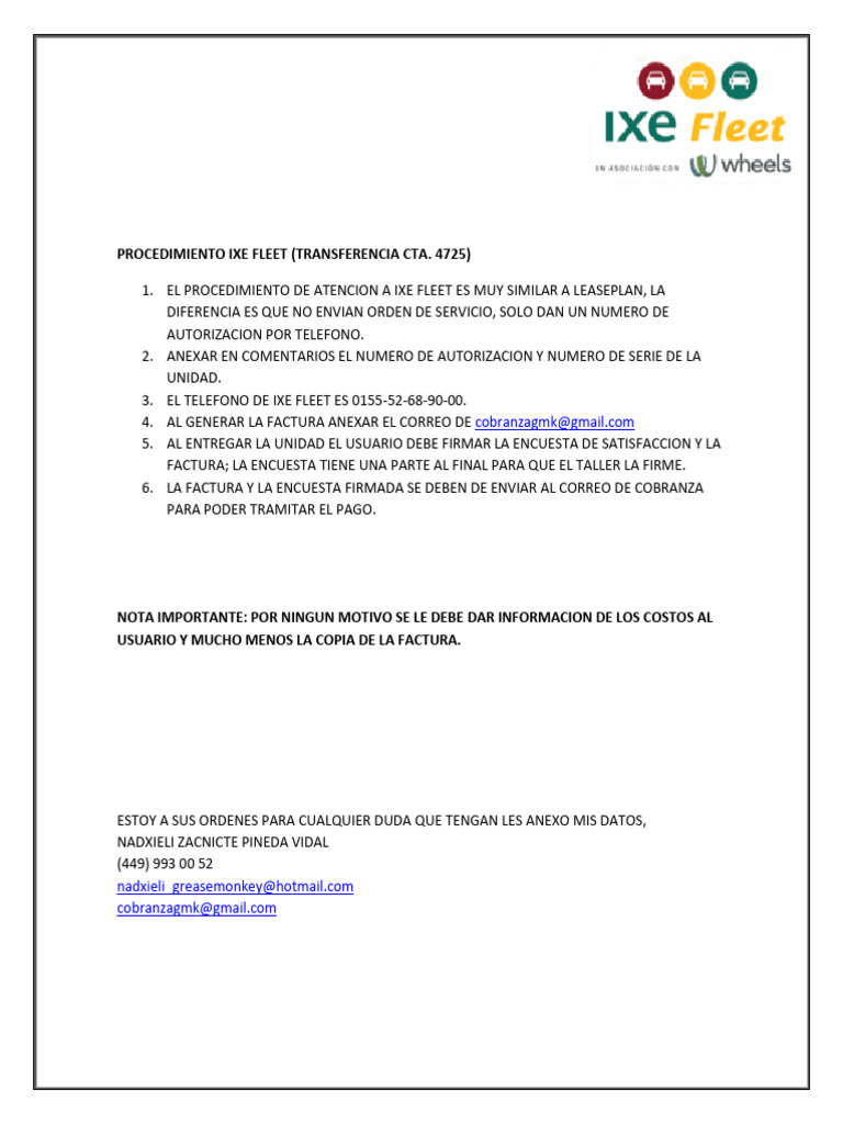 Procedimiento Ixe Fleet | PDF