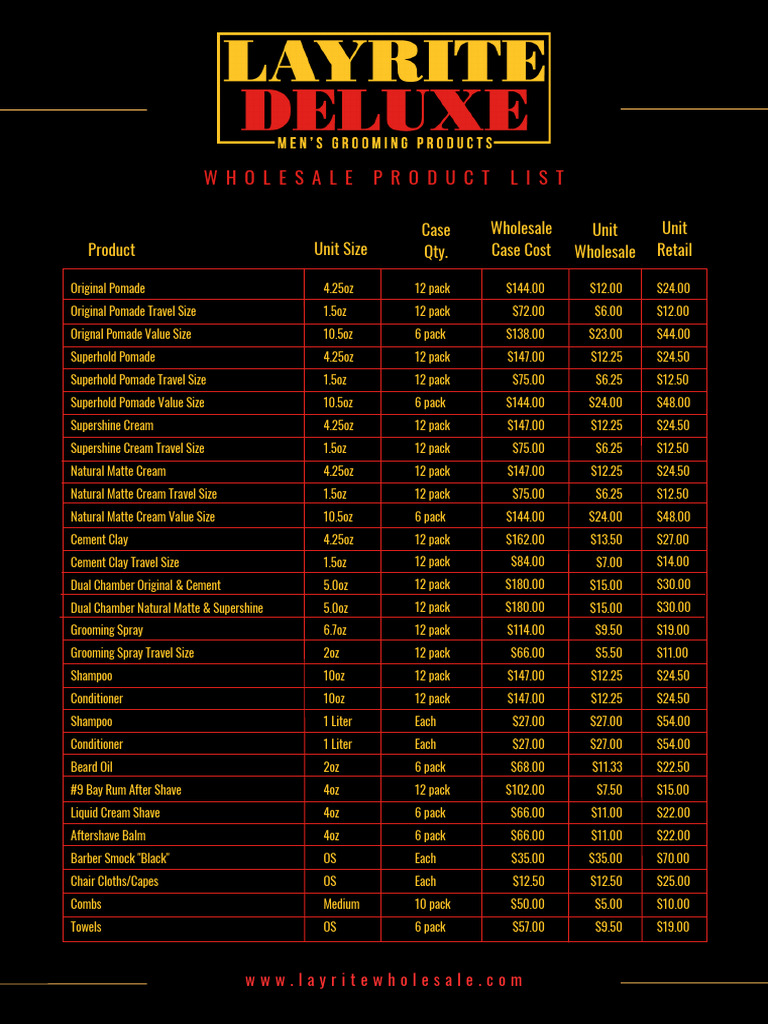 Layrite Wholesale Product List | PDF | Integumentary System | Human Hair