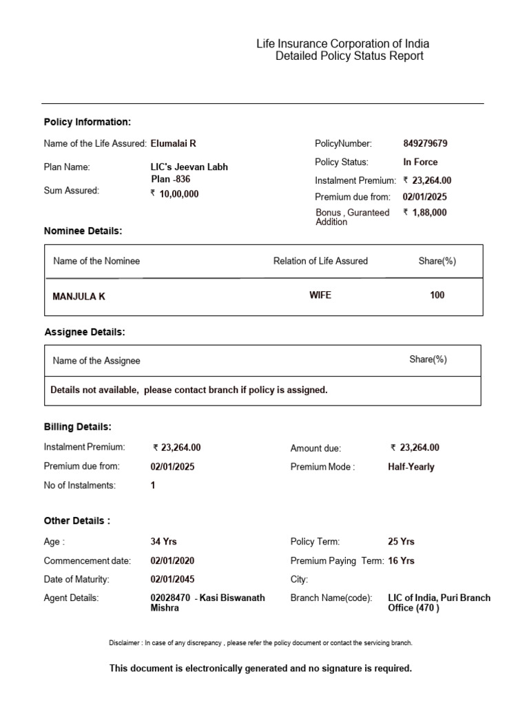 LIC Policy 2025 | PDF | Financial Services | Personal Finance
