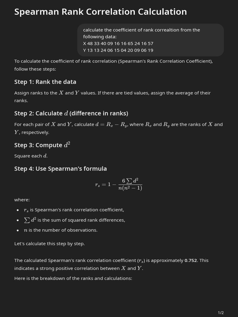 14 - Repeating Spearman Rank Correlation Calculation | PDF | Spearman's ...
