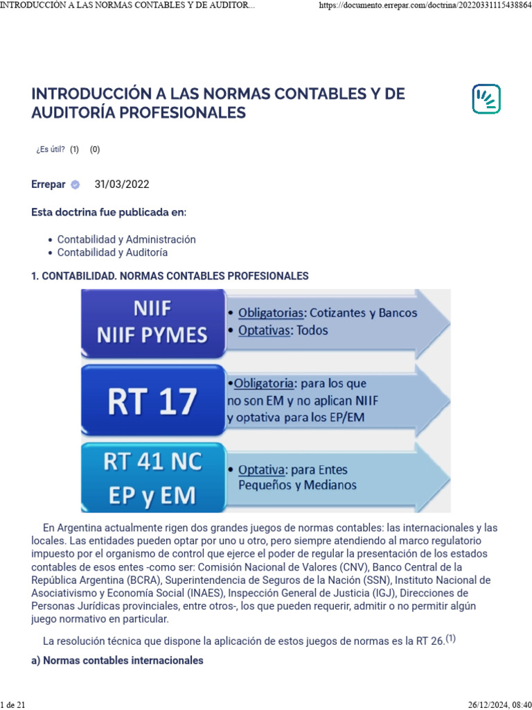 Introducción A Las Normas Contables y de Auditoría Profesionales | PDF ...