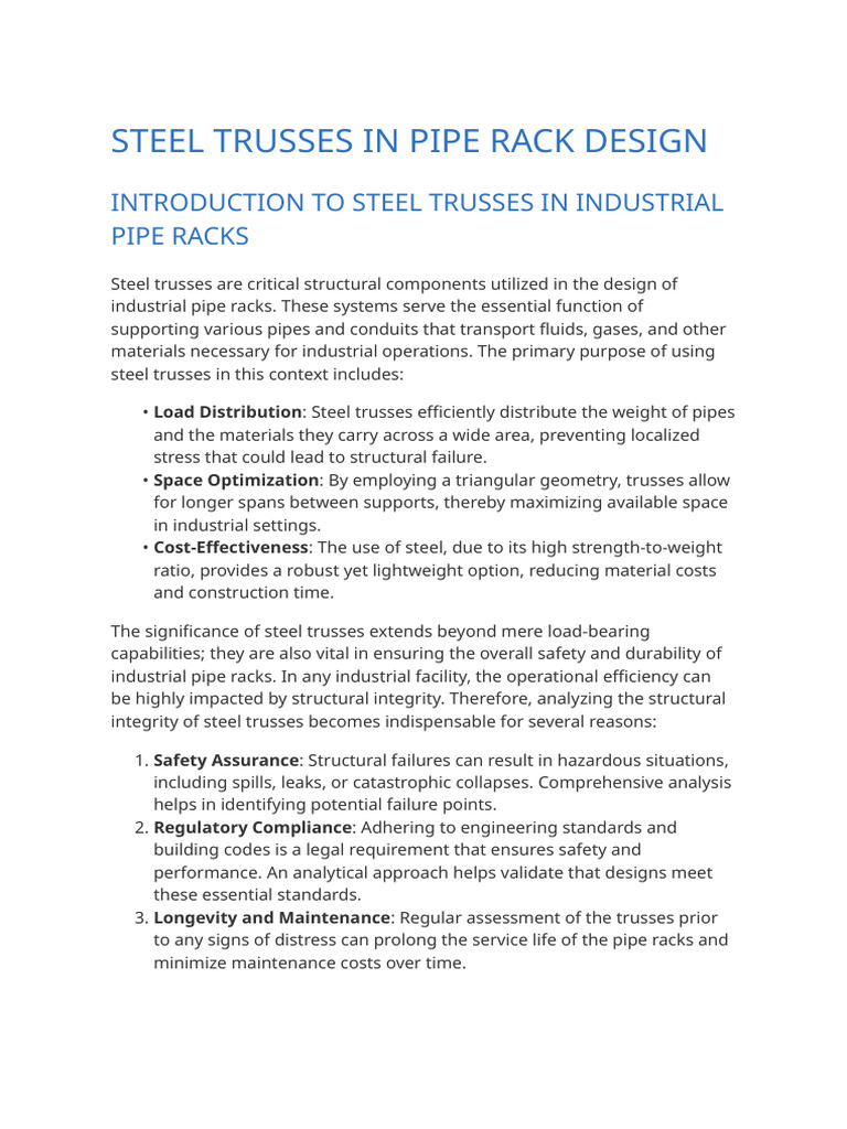Steel Trusses for Pipe Rack Design | PDF | Strength Of Materials ...
