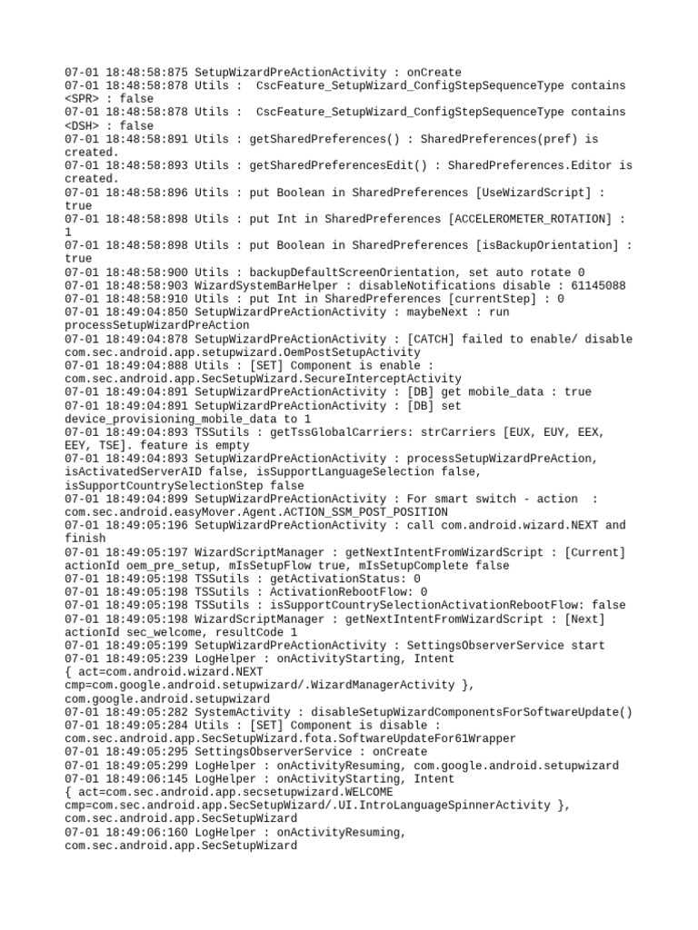 Setup Wizard Pre-Action Log Analysis | PDF | Android (Robot) | Mobile Linux