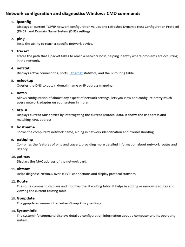 CMD Network Configuration Commands | PDF