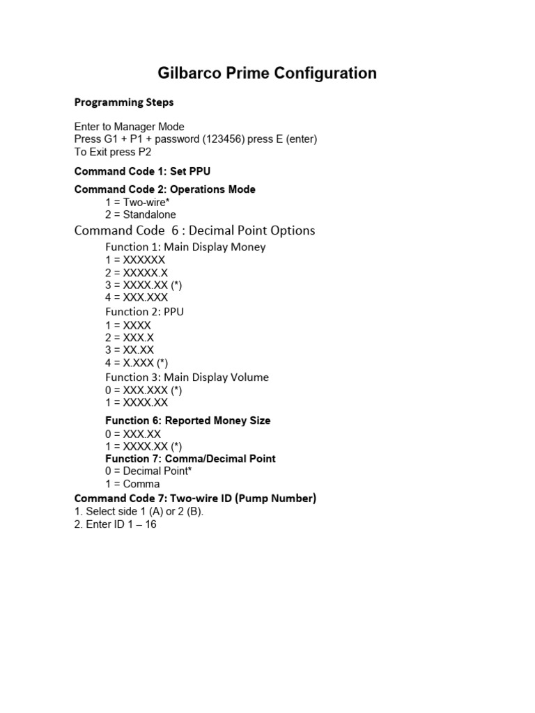 Gilbarco Prime Programming Manual | PDF