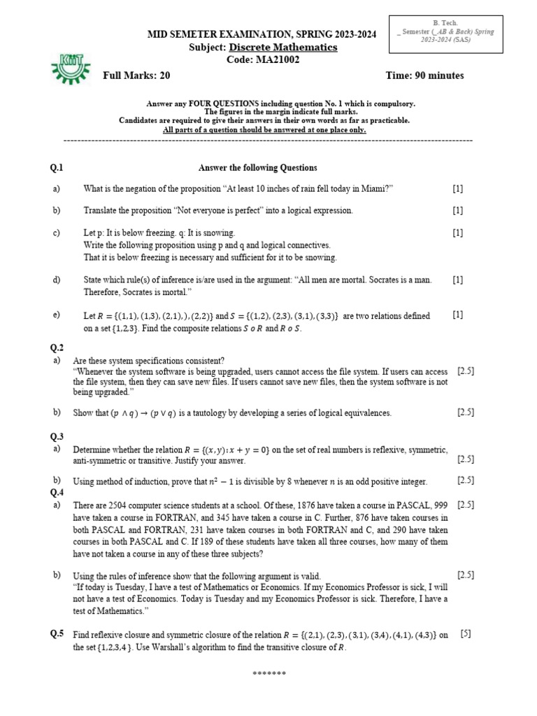 Midsem Question 1 | PDF | Proposition | Argument