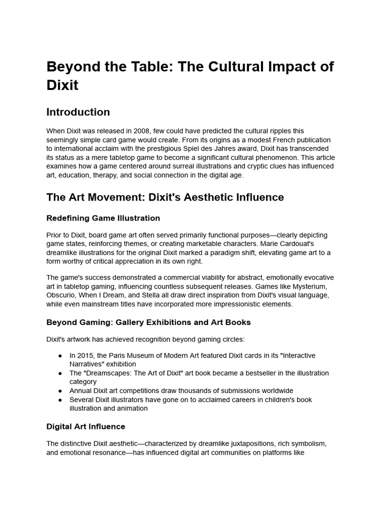 Beyond The Table - The Cultural Impact of Dixit | PDF | Mental Health ...