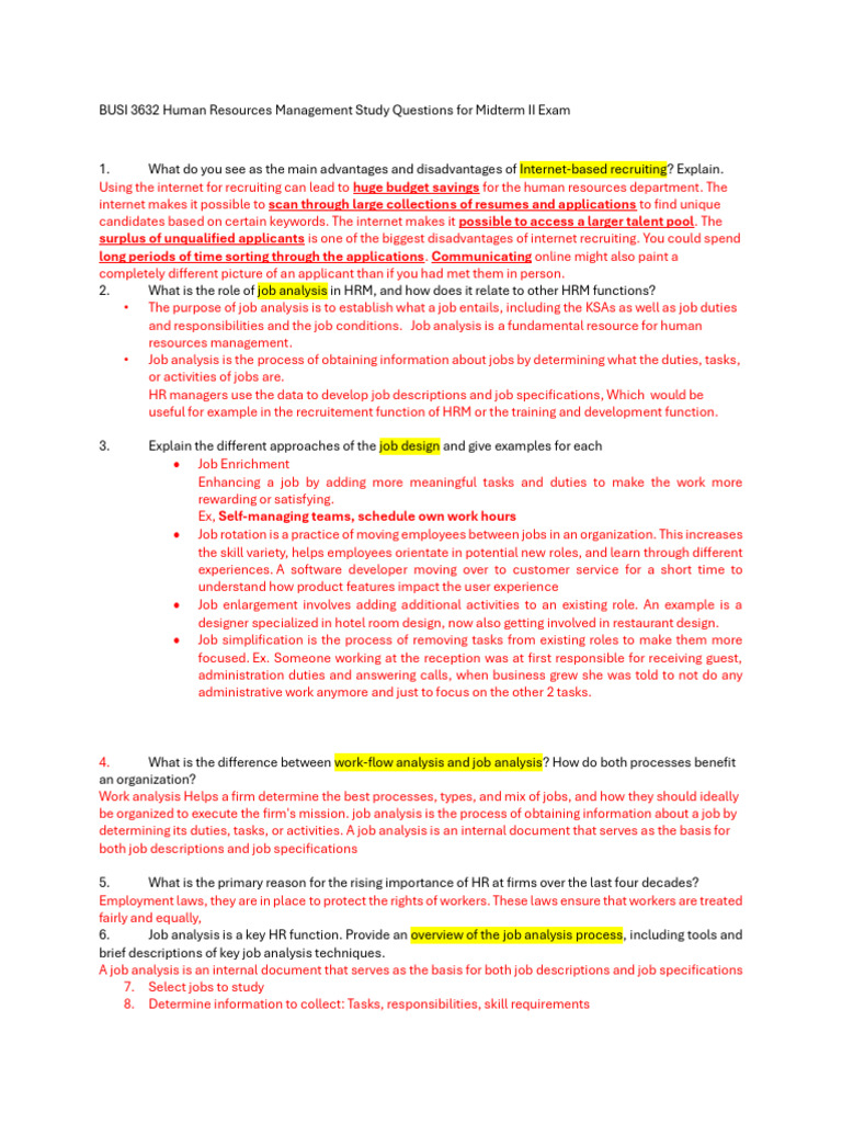HR Management Midterm Study Questions | PDF | Recruitment | Human ...