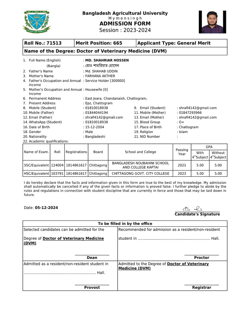 BAU Admission Form 71513 | PDF | Bangladesh