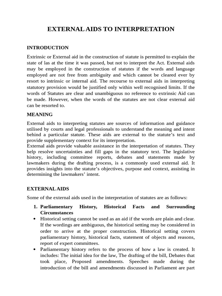 External Aids in Statutory Interpretation | PDF | Statutory ...