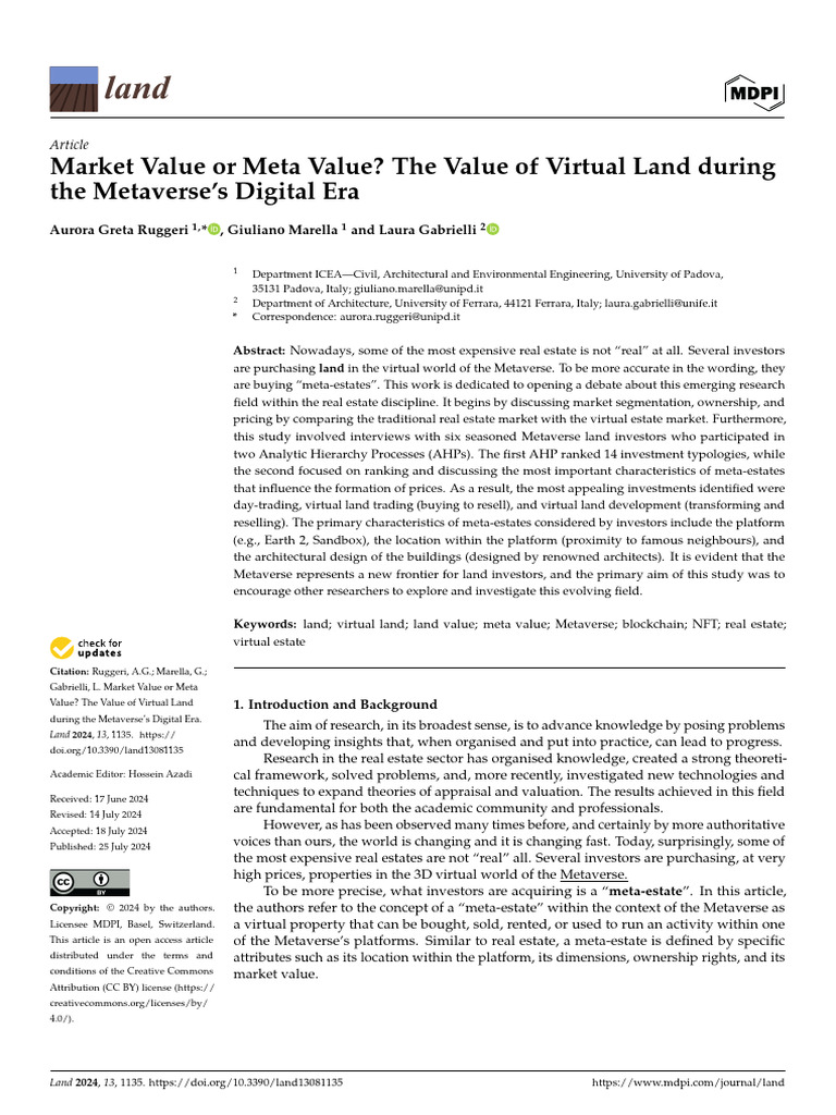Value of Virtual Land in the Metaverse | PDF | Cryptocurrency | Market ...