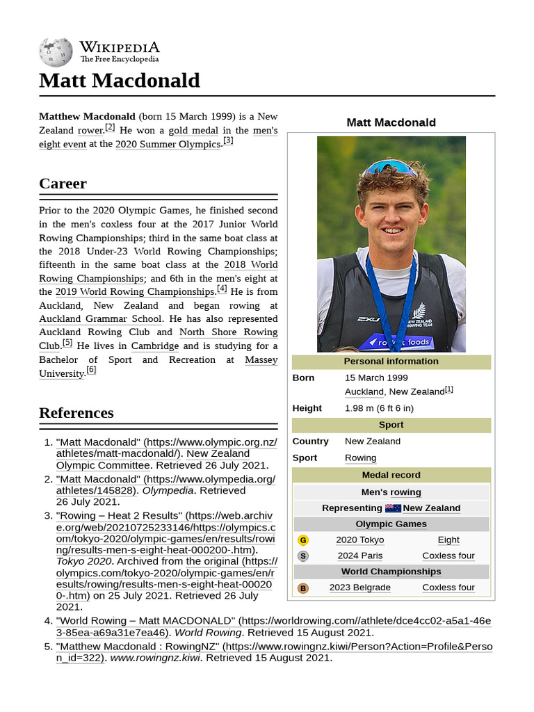 Matt Macdonald: New Zealand Rower | PDF | Summer Olympic Games | Sports