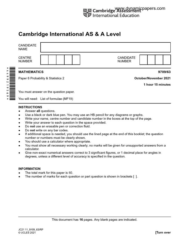 AS & A Level Math Paper 6 Stats 2021 | PDF | Statistical Theory ...