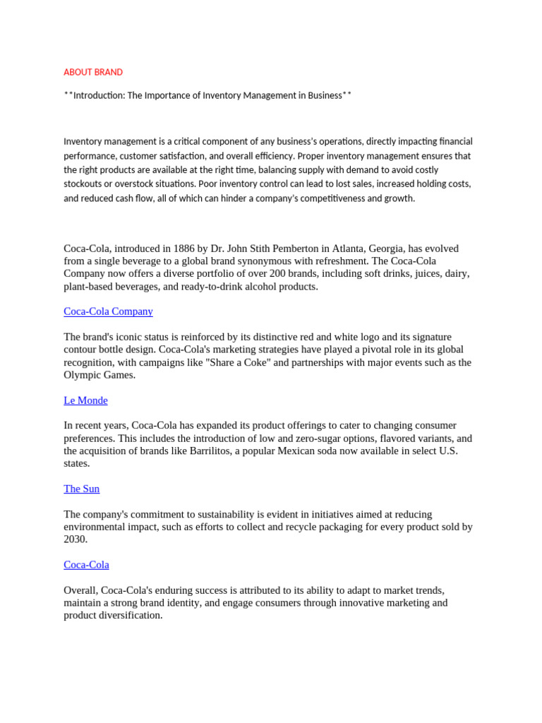 AI in Coca-Cola's Inventory Management | PDF | Artificial Intelligence ...