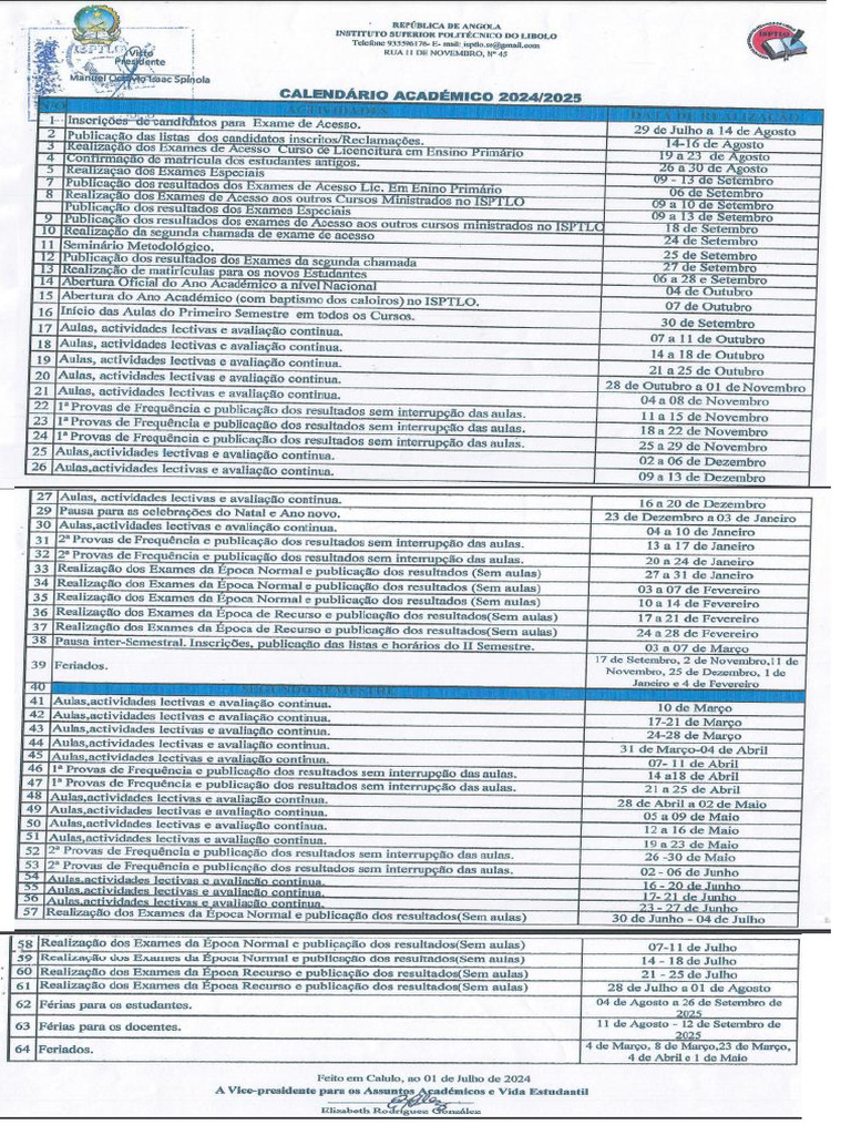 Calendário Academico 2024-2025 | PDF