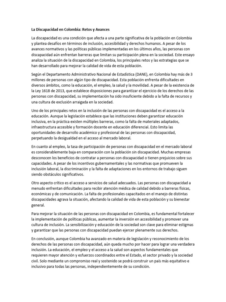 La Discapacidad en Colombia | PDF | Invalidez | Inclusión (Educación)