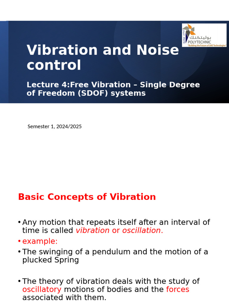 Free Vibration in SDOF Systems | PDF | Oscillation | Force